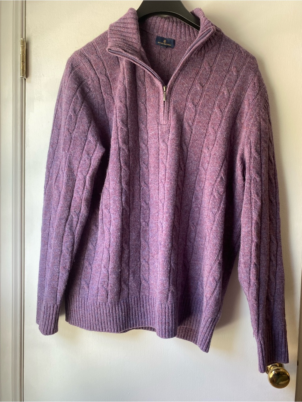100% Wool Brooks Brothers Purple Cable-Knit Quarter-Zip Sweater